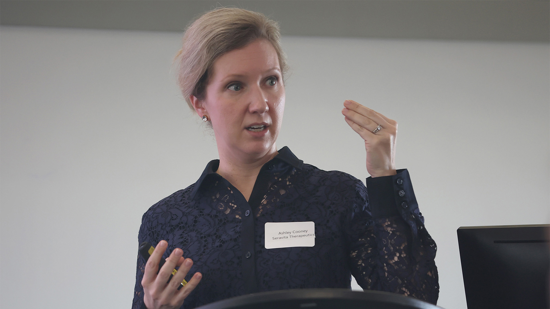Ashley Cooney pitching at Innovation Challenge in 2026.